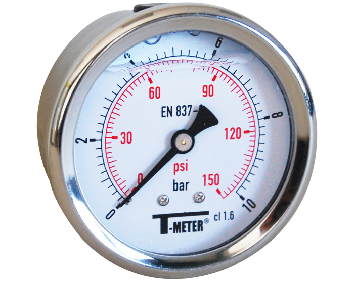 SS pressure gauge 1623 glycerine axial Ø63 1/4'' Class1,6 0/1.6bar